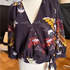 Madewell Floral Wrap Blouse - Eggplant with Multicolor Accents